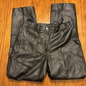 Lauren Ralph Lauren Size 12 Black 100% Leather Pants Straight Leg High Rise Seat